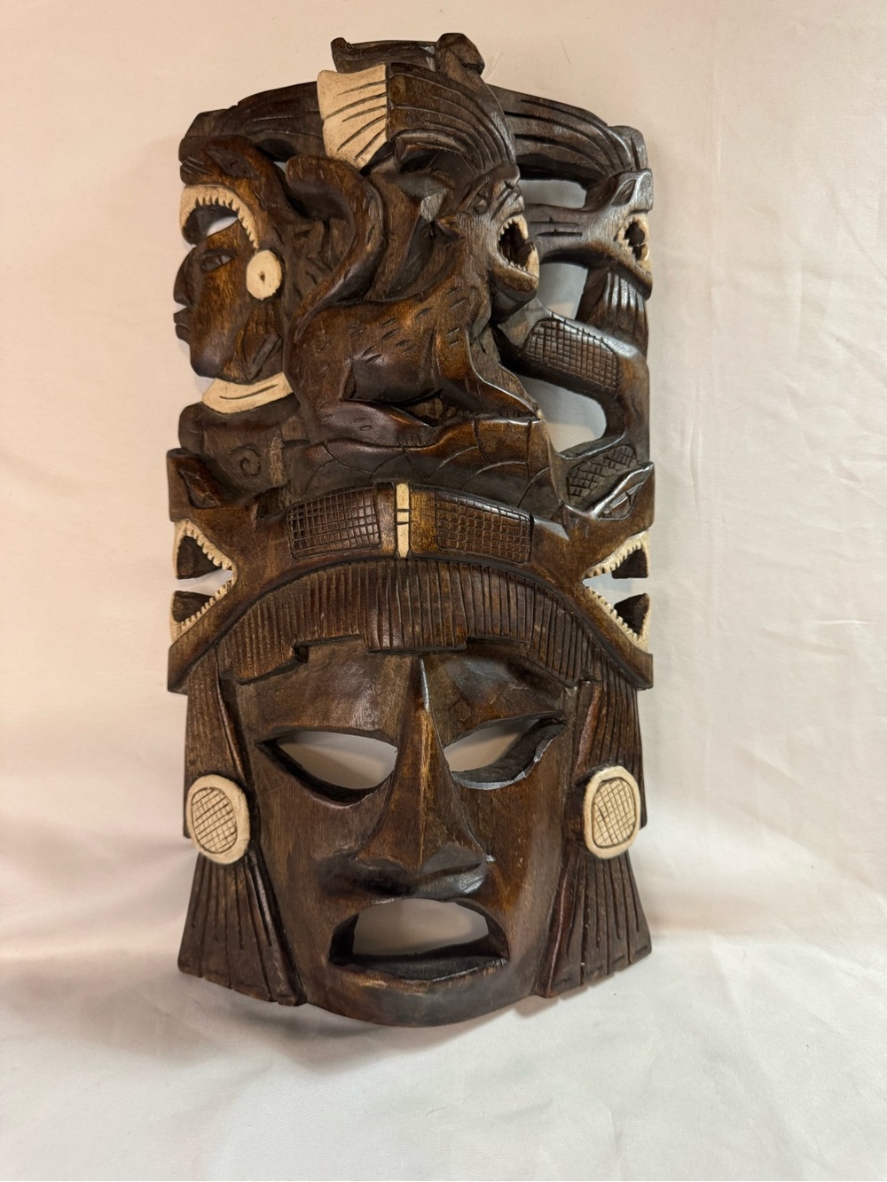 Hand Carved Wood Tribal Wall Mask 3D Animal Totem Folk Art Decorative Wall Art